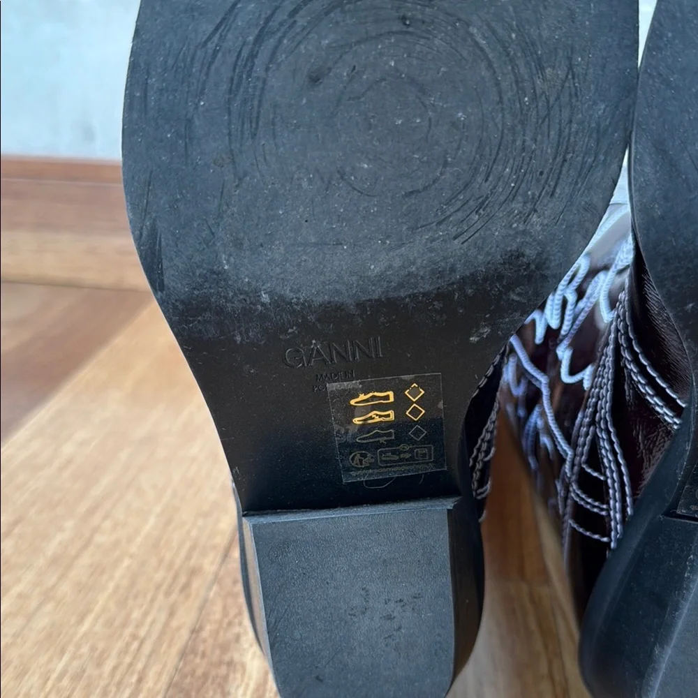 Ganni Dark Brown Boots with White Stitching - Picture 2 of 7